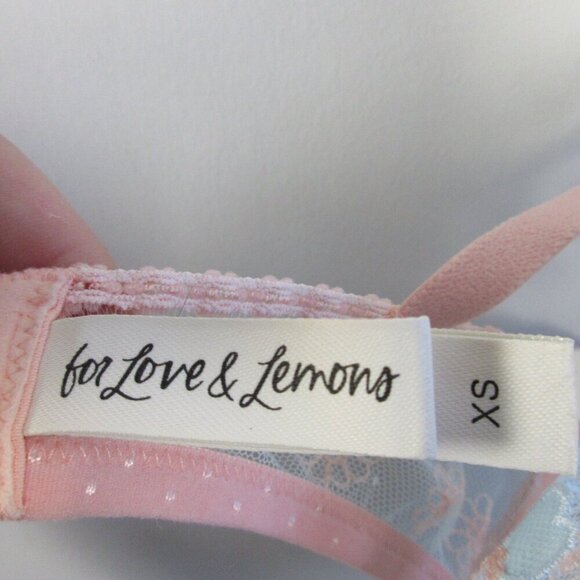 For Love & Lemons Aurora Underwire Bra XS Pink Blue Floral Applique Designer 38 - Picture 3 of 12